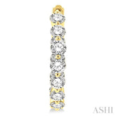 4 Ctw Inside-Out Single Prong Set Round Cut Diamond Hoop Earrings in 14K Yellow Gold